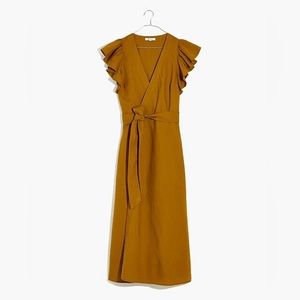 Madewell cotton wrap dress ruffle shoulder size small